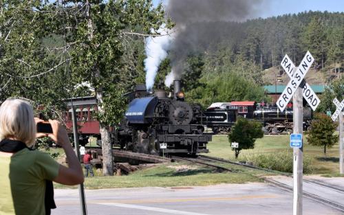Ferrovia storica Black Hills Central railroad, Black Hills, South Dakota.